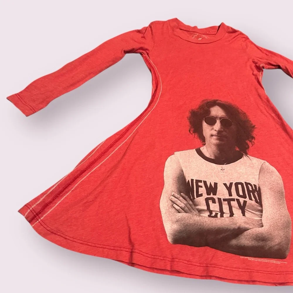 Girls Trunk Ltd Vibrant Red The Beatles John Lennon Long Sleeve Dress Size 5